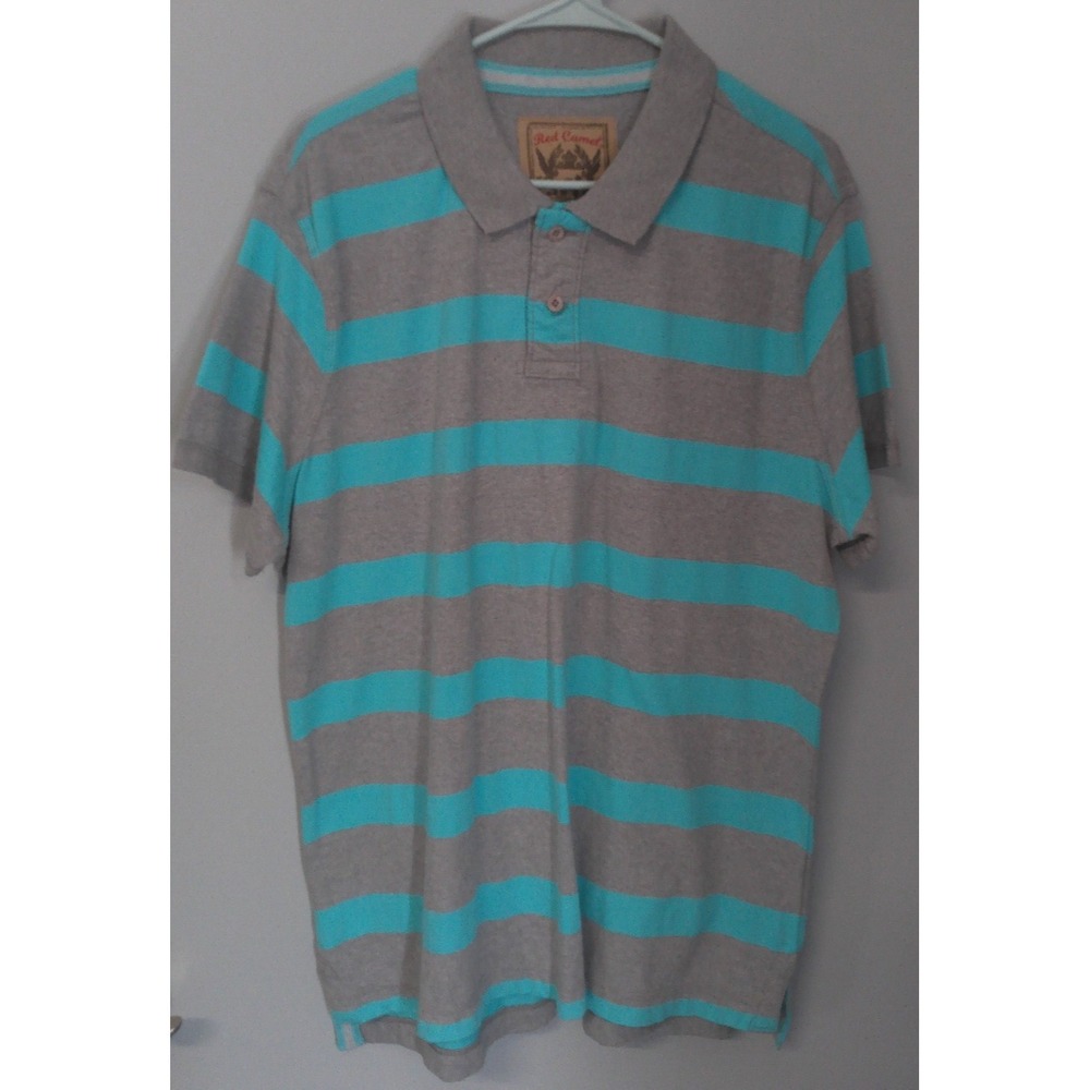 MENS RED CAMEL STRIPED POLO SHIRT SIZE XL GREY & BLUE